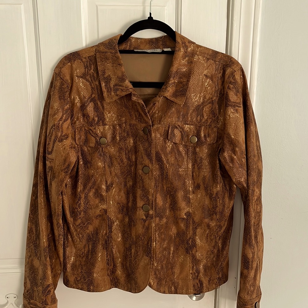 Fall suede-like jacket with shimmer detail.